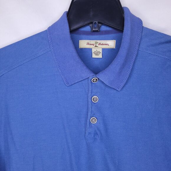Tommy Bahama Polo Shirt Mens Large Blue Silk Cotton Blend - Picture 1 of 10